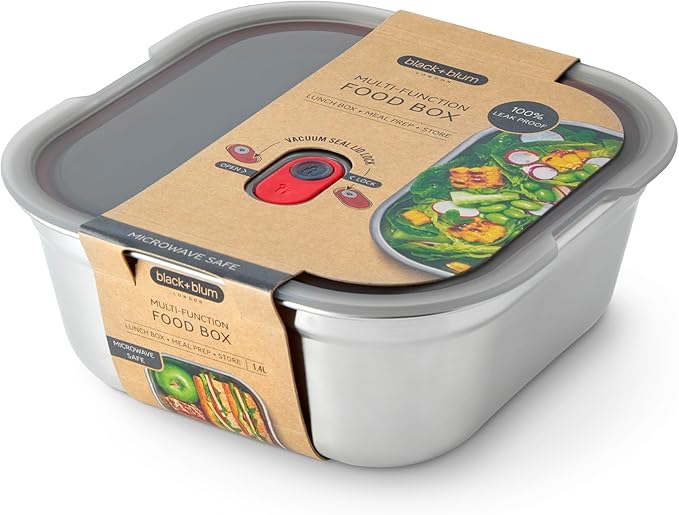 BLACK + BLUM Lunch Box - Meal Prep Containers Reusable for Picnic & Camping - Microwavable Stainless Steel Lunch Dinner Food Storage Box with Leak Proof Lid - Dishwasher Oven Safe - Small Square 37oz