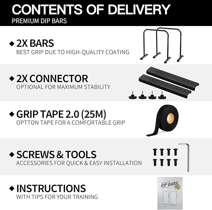 2025 Upgrade World's Best Strongest Premium Dip Bars With Adjustable Ultra-Stable Settings & Non-Slip Feet - USA Original Patent, Designed, Shipped, Warranty