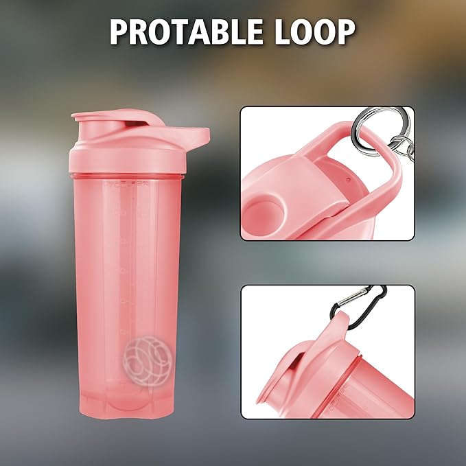 ShakerZoo-6 Pack-Protein Shaker Bottles for Protein Mixes, Shaker Cups for Protein Shakes, 3 pcs 24 ounce and 3 pcs 20 ounce (Pink)