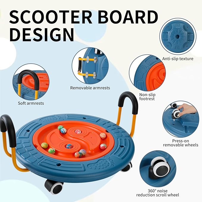 3-In-1 Balance Scooter Board for Kids，Plastic Wobble Balance Board Rocker Maze with Handles, 5 Balls, Toddler Wobble Disk for Sensory Training, Physical Therapy