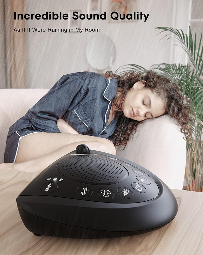 White Noise Machine, Cordless Sleep Sound Machine with 24 Soothing Sounds, Timer & Memory Function, Headphone Jack, USB Charging, Powered by AC or Battery for Baby, Kids, Adults, Travel