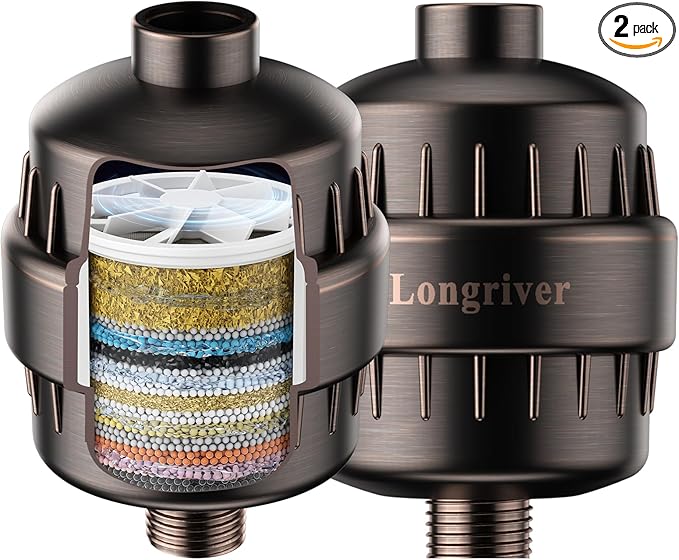R7 Shower Filter High Put Shower Water Filter for Hard Water 99.99% Remove Chlorine, Shower Water Softener, Improve your skin and hair, Bathroom Fixture Hardware Parts, Oil Rubbed Bronze, 2 Pack