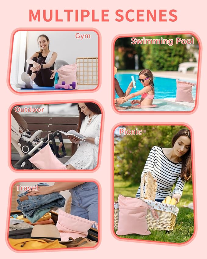 babygoal Wet Dry Bags for Baby Cloth Diapers, Washable Travel Bags, Beach, Pool, Gym Bag for Swimsuits & Wet Clothes with 2 Pockets 3 Pack 3LN09