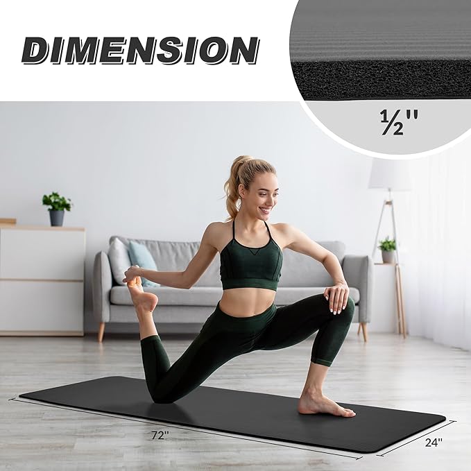 Quality Exercise Yoga Mat, 1/2-Inch Thick High-Density Foam for Full-body workout, Anti-Tear and non-slip Surface, Includes Carry Strap for Home & Studio Workouts,Multiple Options