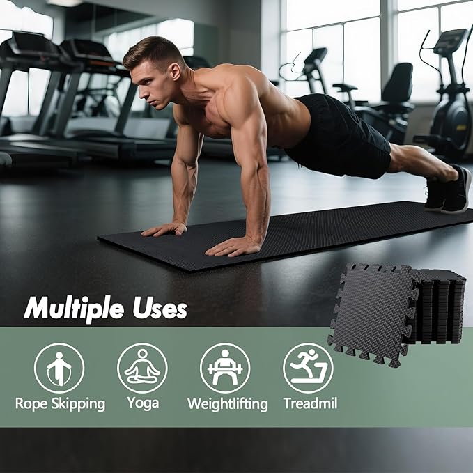0.5in Thick Interlocking Exercise Mats,24 x 24in High-Density EVA Interlocking Foam Floor Tiles – Puzzle Gym Mat for Home Gym, Workout Equipment, Weightlifting, Kids Play Area