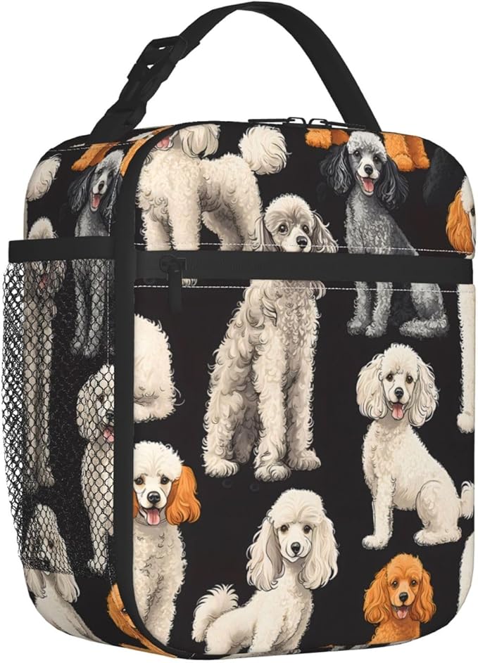 Cute Dog Lunch Box for Kids,Puppy Insulated Bag for Student,Pet Lovers Reusable Thermal Insulation Cooler Tote Bags for School Work Picnic Camping Outdoor Gifts (Poodle)
