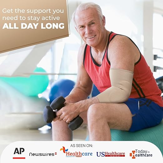 DR. BRACE® Elite Elbow Brace Support, Breathable Elbow Compression Sleeve with Gel Pad for Golfer's, Tennis Elbow & Tendonitis Treatment & Pain Relief 2024 (Nude (Beige), XX-Large)