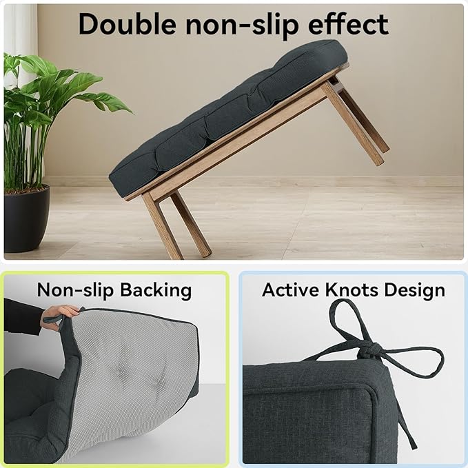 Detiblue Bench Cushion for Indoor Furniture，42x16x4Inch Tufted Bench Seat Cushion with Non-Slip, Comfortable and Durable for Shoe/Entryway/Storage with Cushion（CrossLinen Deep Gray）