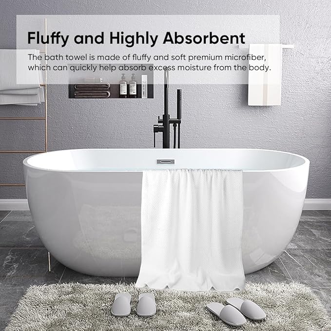 HOMEXCEL Bath Towels Pack of 4, (27 x 54 Inches) Microfiber Ultra Soft Highly Absorbent Bath Towel Set, Lightweight and Quick Drying Towels for Body, Sport, Yoga, SPA, Fitness, White