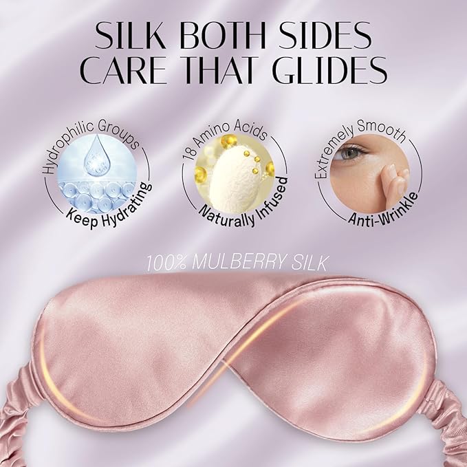 Silk Sleep Mask Eye Mask Blindfold with Double Layer Silk Filling and Elastic Strap for Full Night's Sleep, Travel and Nap, Eye Cover Eyeshade with Luxury Bag and Ear Plugs by OLESILK (Light Plum)