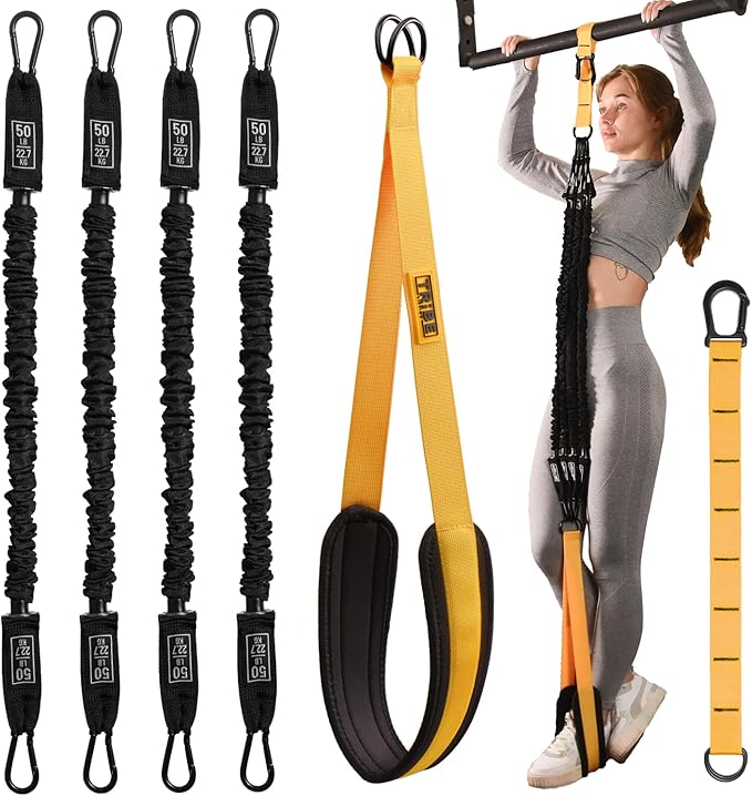 Pull Up Assistance Bands Set - 4 Heavy-Duty Pull Up Bands, Height Adjustable Strap & Comfortable Foot Strap - Stackable Pull Up Resistance Bands for Pull Ups