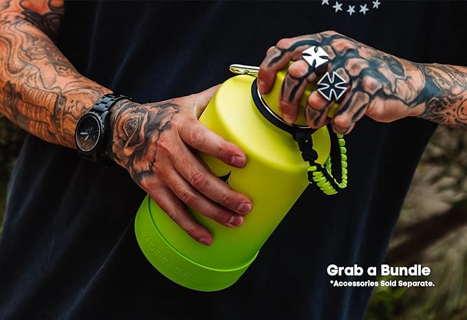 HYDRO CELL Stainless Steel Insulated Water Bottle with Straw - For Cold & Hot Drinks - Metal Vacuum Flask with Screw Cap and Modern Leakproof Sport Thermos for Adults (Neon 64oz)