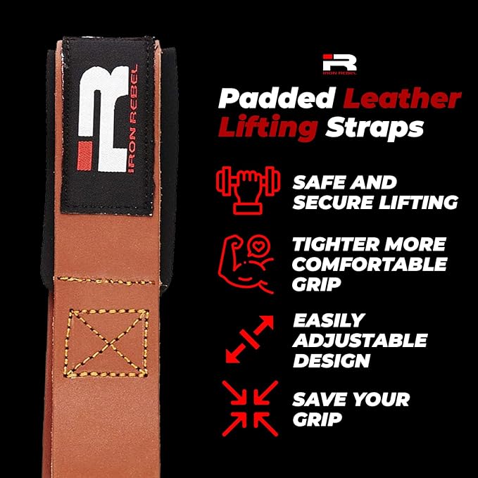 Iron Rebel Padded Leather Lifting Straps for Men & Women | Gym Weightlifting Straps | Comfortable Grips for Deadlifts, Training, Powerlifting, & Bodybuilding