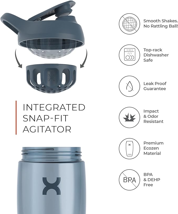 Promixx Pursuit Protein Shaker Bottle (24 oz) – Silent No-Ball Mixer, Leak-Proof Lid, BPA/BPS & Phthalate-Free ECOZEN – Easy-Clean Shaker Cup for Protein Shakes, Pre & Post-Workout Smoothies