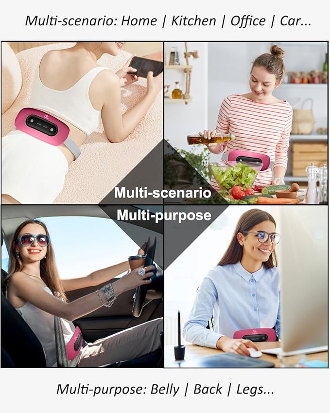 Electric Heating Pad,Portable Cordless Menstrual Heating Pad with 4 Heat Levels and 4 Massage Modes, Fast Large Heating Belly Wrap Belt(Rose Red)