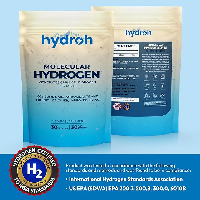 Hydrogen Water Tablets, Molecular Hydrogen Tablets for Drinking Water, Antioxidant-Rich, Supports Brain Energy & Health - Quick-Dissolving - Unflavored H2 Tabs - (30-Day Supply)