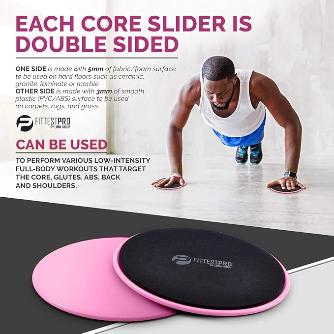 Core Sliders for Working Out - Exercise Sliders Fitness, Stability, Ab, Legs & Full Body (Set of 2) - Bonus Carry Bag & Workout Ebook - Gym Gliding Disc Pads for Hardwood, Carpet & More