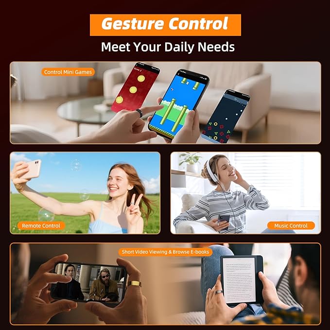 Smart Ring for Women Men, Fitness Tracker Ring with Body Temperature, Heart Rate, Blood Oxygen, Sleep Monitor, Calories, No Subscription Fee, IP68 Waterproof for iPhone & Android (Black, #11)