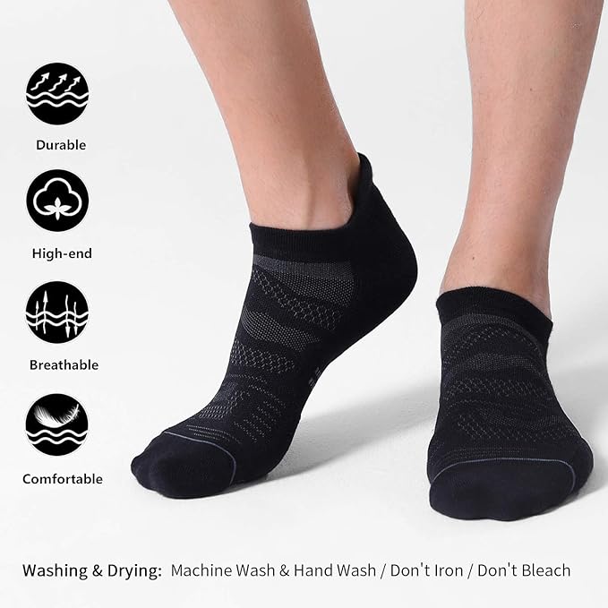 CS CELERSPORT 6 Pack Men's Running Ankle Socks with Cushion, Low Cut Athletic Sport Tab Socks
