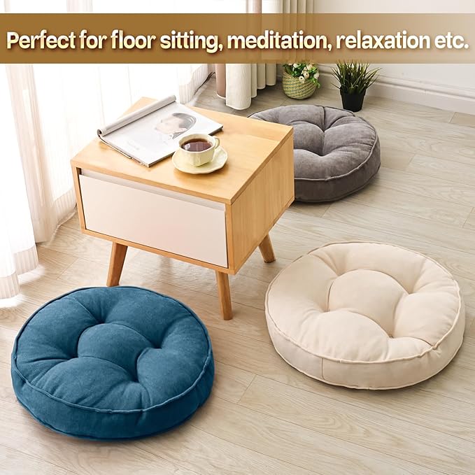 Floor Pillow Set of 2, Memory Foam Floor Cushions for Adults, Large Round Meditation Pillow for Sitting, 22 x 22 Inches (Round | Navy)