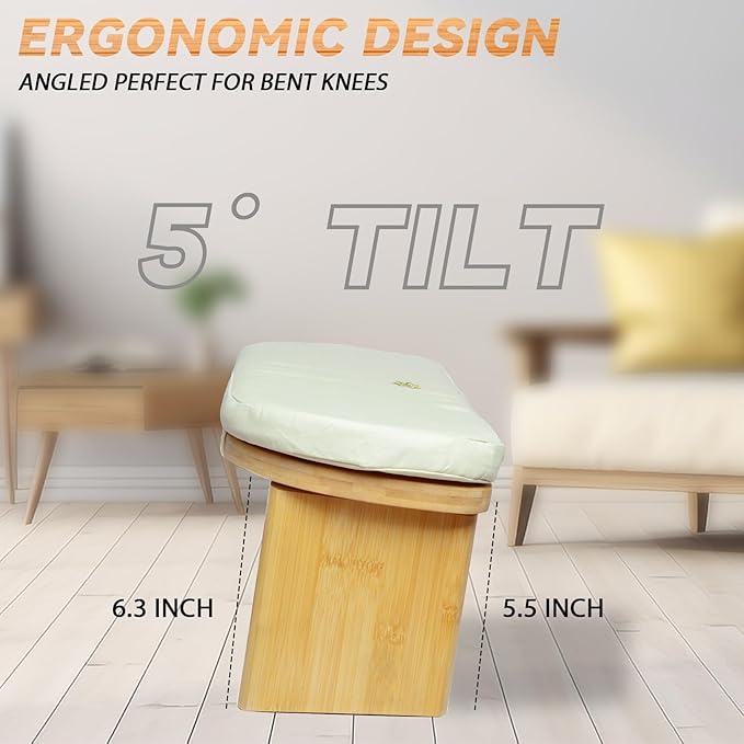 Meditation Bench, Bamboo Meditation Stool, Folding Kneeling Meditation Bench, Seiza Prayer Bench, Prayer Bench with Meditation Cushion, Kneeling Stool (Beige)