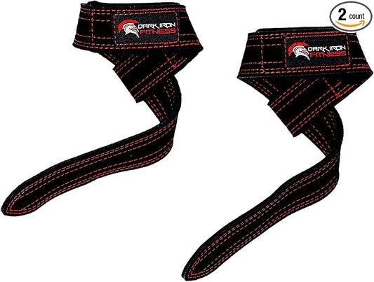 Dark Iron Fitness Weightlifting Leather Suede Lifting Wrist Straps Bundle for Men and Women Wraps Weight for a Heavy Powerlifting Grip Hooks with Padded Support