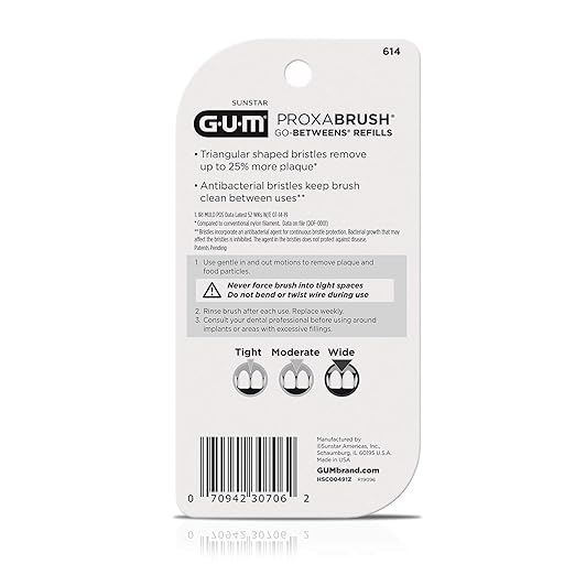 GUM Proxabrush Go-Betweens Refills - Wide - Compatible with GUM Permanent Handle - Reusable Interdental Brushes - Soft Bristled Dental Picks, 16 Count
