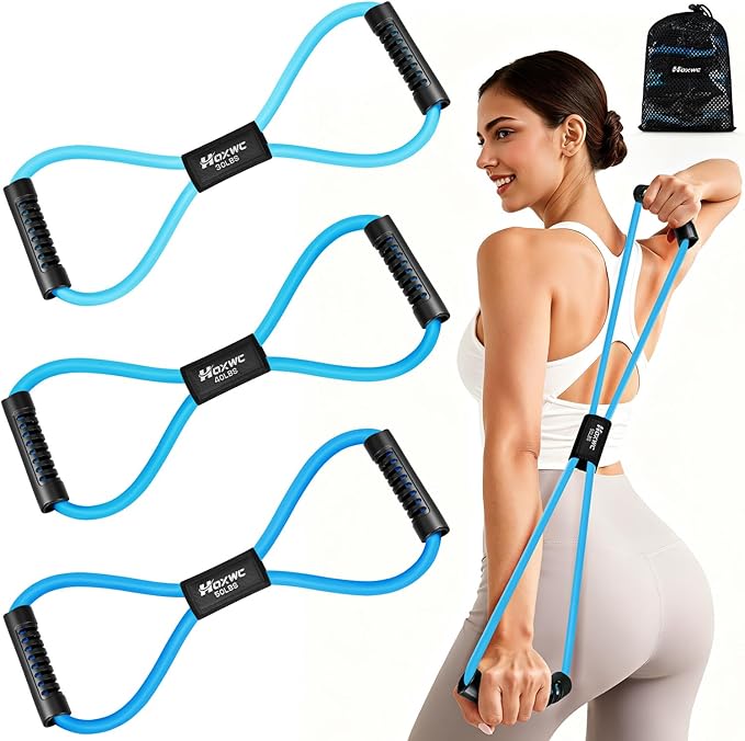 Figure 8 Resistance Band, Exercise Bands for Back, 8 Shaped Resistance Bands for Arms, Shoulder, Leg Stretching, Physical Therapy, Yoga, Pilates, Home Gym Workout Equipment for Women Men