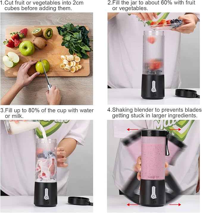 DENOKIN Portable Blender 16oz Vessel, Cordless Personal Size Small Blender for Shakes and Smoothies with 6 Blade for Kitchen, Home, Travel