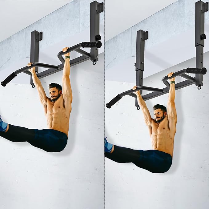 SELEWARE Heavy Duty Welded Pull Up Bar, Versatile Doorway Wall Mount, Joist Mounted, and Ceiling Mounted Chin Up Bars, Thick Metal Sturdy Construction for Full Body Workouts Support 500 lbs