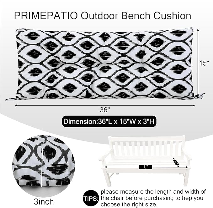 Outdoor Bench Cushion Waterproof, Tufted Bench Seat Cushion 36 x 15 Inch, Patio Wicker Indoor Seat Pads for Outside Garden Patio Balcony