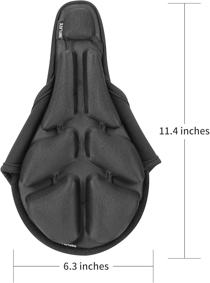 JFT Inflatable Bike Seat Cushion - Soft Air Cushion Bicycle Seat Cover with Adjustable Pressure - Extra Padding for Comfortable Rides - Ideal for Mountain, Sports & Stationary Bikes (Black)