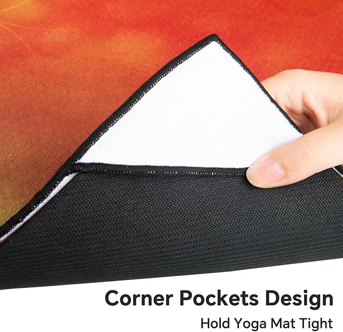 Colorful Star Large Yoga Towel with Corner Pockets, Non Slip Grip Dots Absorbent Hot Yoga Mat Towels, Yoga Blankets with Travel Bag, Mat Cover for Workout, Gym, Fitness - 74"x26", Geometric Flower