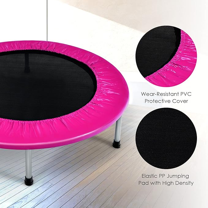 GYMAX Rebounder Trampoline for Adults, Mini Exercise Trampoline with Safety Pad, Foldable Rebounding Fitness Trampoline for Indoor/Outdoor, Small Workout Trampoline for Adults (Blue)