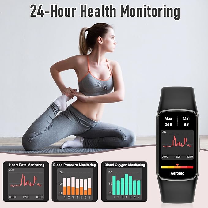 Fitness Tracker with 24/7 Heart Rate, Blood Pressure Blood Oxygen Sleep Monitor, 123 Sports Modes Calories Smart Watch,IP68 Waterproof Step Counter Activity Trackers Pedometer for Women Men (Black)