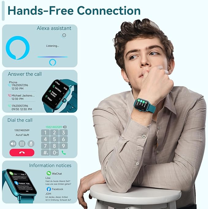 Smart Watches for Men Women Make/Answer Call, Alexa Built in, 1.8" HD Fitness Tracker with SpO2 Heart Rate/Sleep Monitor/IP68 Waterproof, Step Counter Smart Watch for iPhone/Samsung/Android