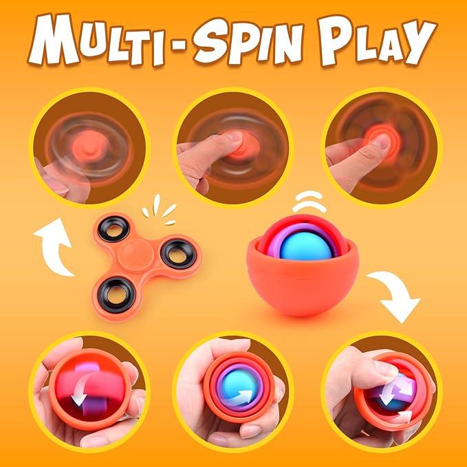 Fidget Toys Adults Pack 5Pcs,Fidget Spinner with Magnetic Rings Gyro,Fidget Controller Autism Sensory Toys,ADHD Stress Anxiety Desk Fidgets,Easter Basket Stuffers for Kids Teen Boys(OR)