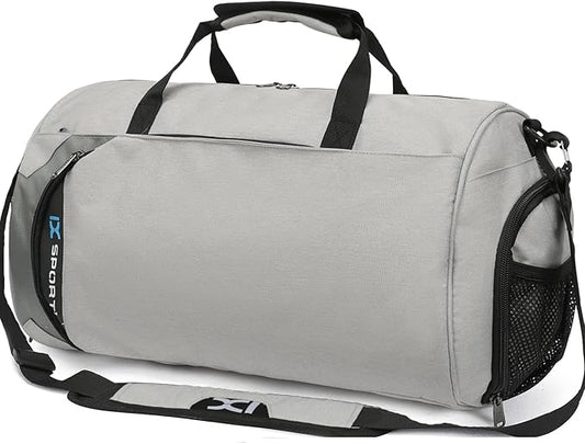 INOXTO Small Sports Gym Bag，Travel Duffel Bag with Dry Wet Pocket and Shoes Compartment for Women and Men，35L Waterproof Weekender Fitness bag For Swim Sports Travel Working Out (light grey 2)