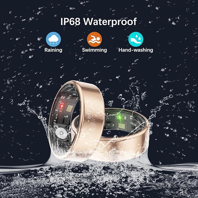 Smart Rings for Women Men, Fitness Ring with Heart Rate, Blood Oxygen, HRV, Pressure, Sleep Tracker, Step Tracker, No Subscription Fee, IP68 Waterproof Smart Ring for iPhone & Android (Gold 13#)