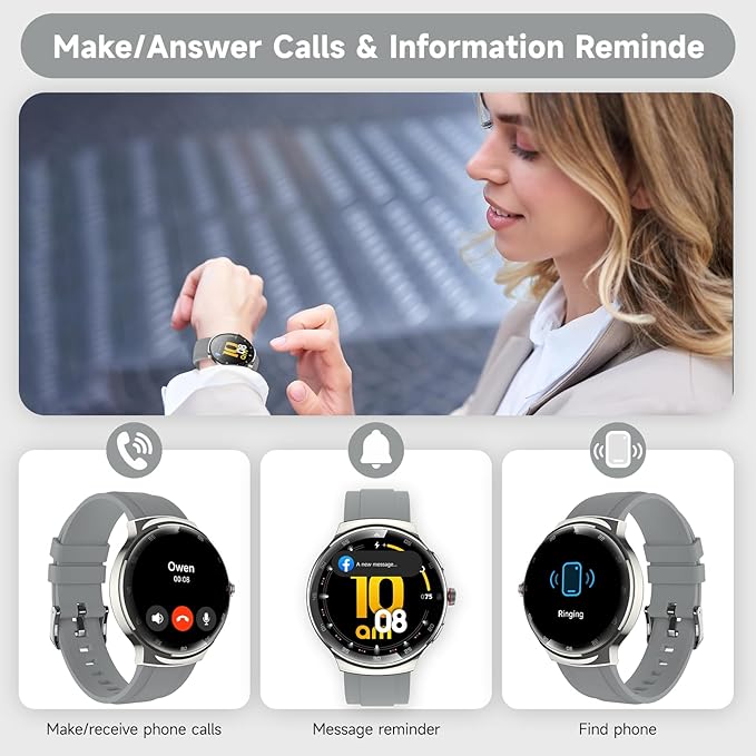 Smart Watches for Men Women, 1.43" AMOLED Fitness Tracker, Make/Answer Calls Digital Waterproof Smartwatch, 150+ Sports Mode, Heart Rate/SpO2/Sleep Monitor, Android & iOS Compatible, 2 Bands