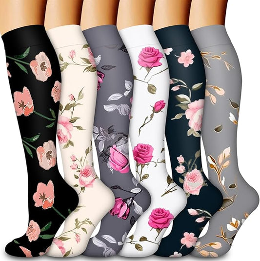 Bluemaple Compression Socks for Women & Men Circulation (6 Pairs) 15-20 mmHg is Best Support for Athletic Running Cycling