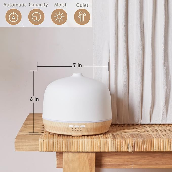 Ceramic Essential Oil Diffusers for Home Large Room, Aromatherapy Scent Air Diffuser Ultrasonic Aroma Defusers 500ml with Timed—Wood