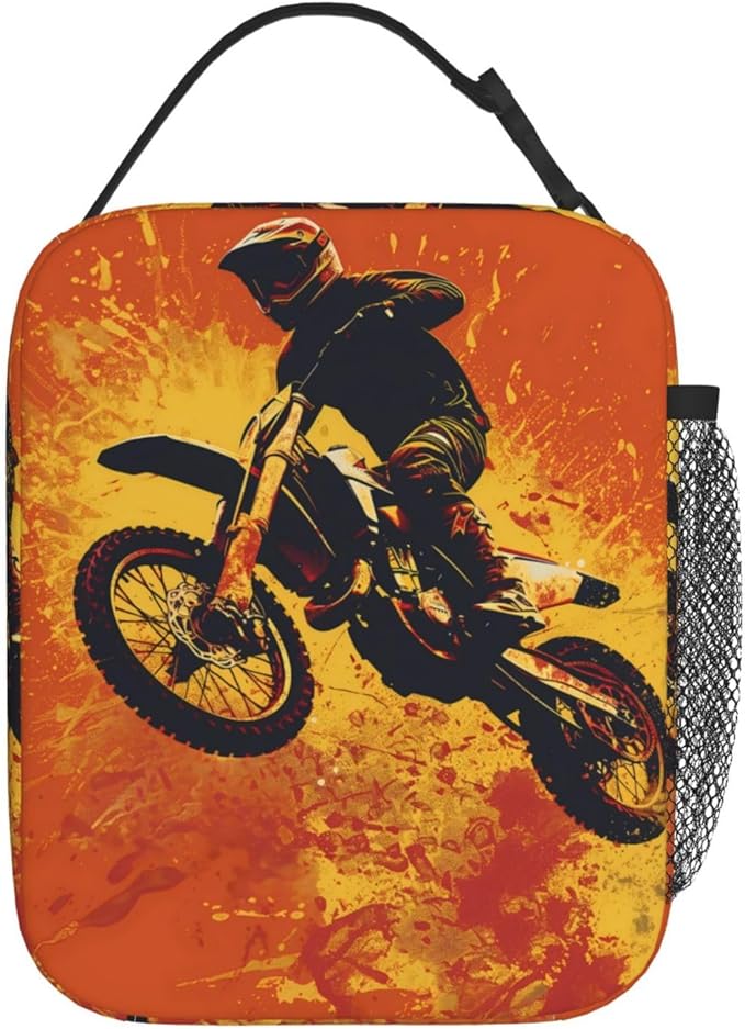 Insulated Lunch Box for Women Men, Dirt Bike Motorcycle Theme Lunch Box Reusable Portable Lunch Bag Cooler Tote Waterproof Lunch Container for Office Picnic Work Travel