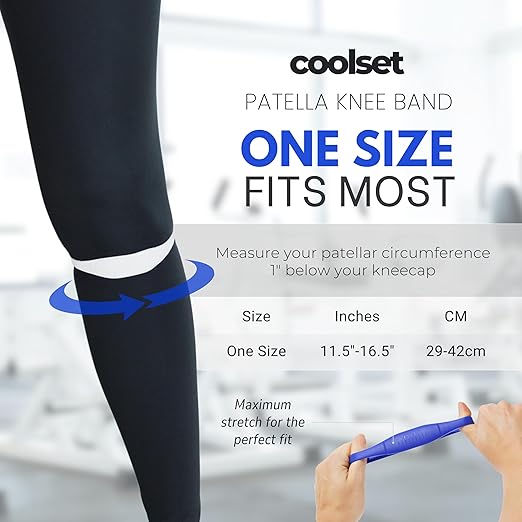 COOLSET Patella Band Knee Strap - 2 Pack Patellar Tendon Support Strap for Knee Pain Relief - Non-Slip Knee Brace for Jumper’s Knee, Tendonitis, Basketball, Running - Men, Women, Youth w/ Travel Bag (White)