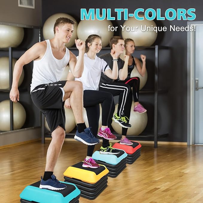 16"x16" Exercise Aerobic Step Platform with 4 Risers, Adjustable Height 4"-6"-8"-10"-12" Workout Stepper for Home Gym Fitness Strength & Training