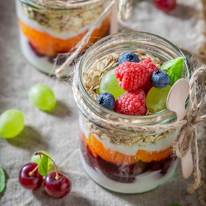 Overnight Oats Containers with Lids, 16oz Glass Jars with Lids 4 pcs, Apricot, Wide Mouth Mason jars for Salad, Yogurt, Snacks, Meal Prep