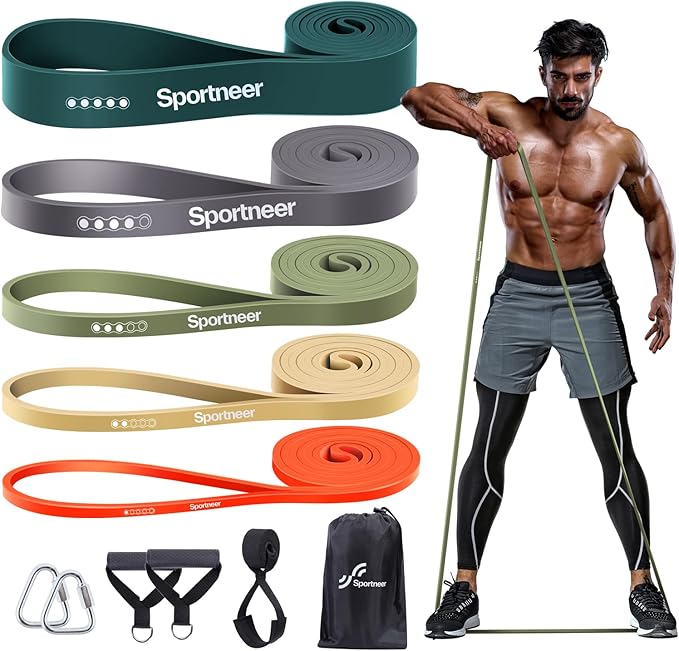 Sportneer Resistance Bands for Working Out: Pull Up Bands 5-130lb 5 Levels Exercise Bands Workout Bands Set with Handles & Door Anchor Pull Up Assist Bands for Men Women Resistance Training