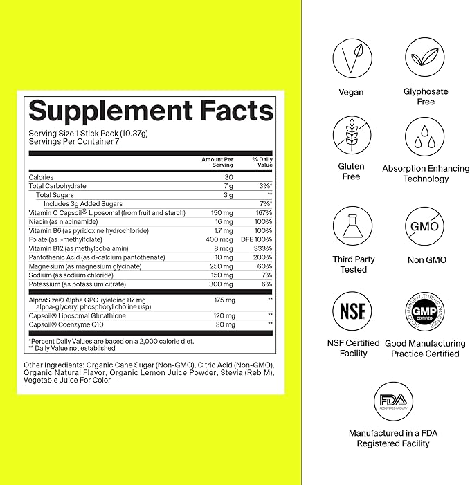 Electrolyte Powder Packets - Workout Recovery & Hydration Drink Mix with Liposomal Glutathione, Vitamin C & Methylated B Vitamins - Mango Lemonade (14 Sticks)