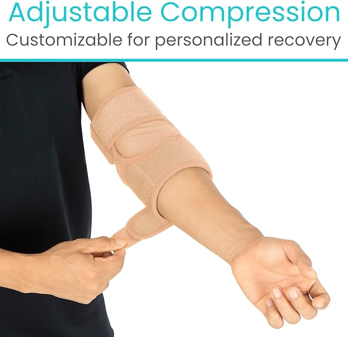 Vive Elbow Brace - Tennis Compression Sleeve - Wrap for Golfers, Bursitis, Left or Right Arm - Tendonitis Support Strap for Golf, Men and Women - Epicondylitis and Sports Recovery (Beige, Standard)