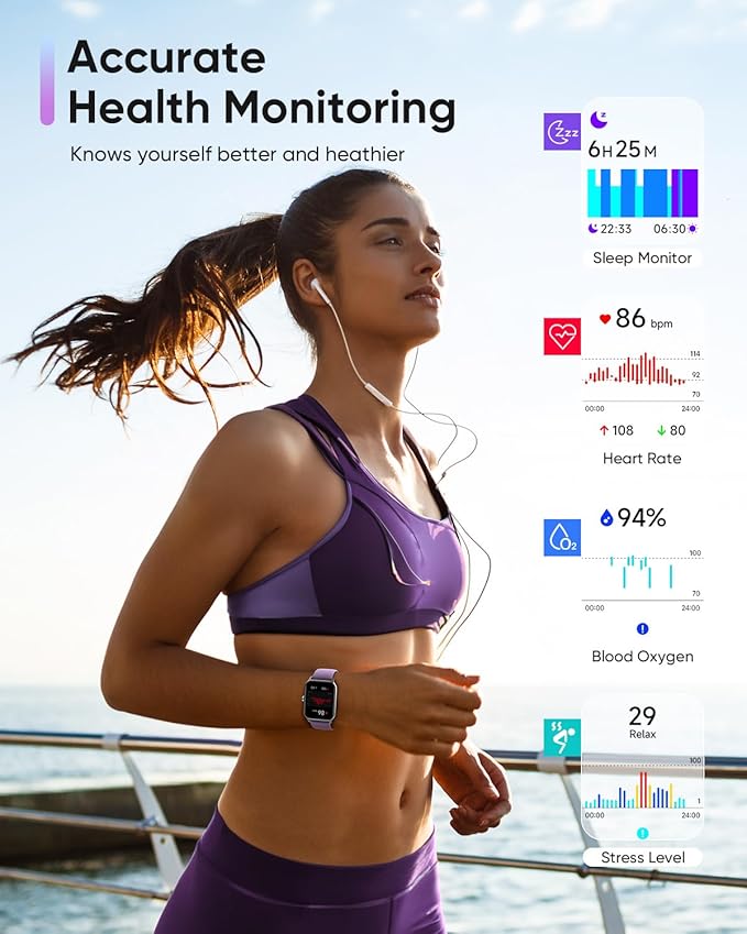 Fitpolo Smart Watches for Women Men, Alexa Built-in 1.8" Fitness Tracker Watch for Android iOS, Waterproof Activity Trackers with 100 Sports, GPS via Phone, Heart Rate Sleep SpO2 Monitor - Purple